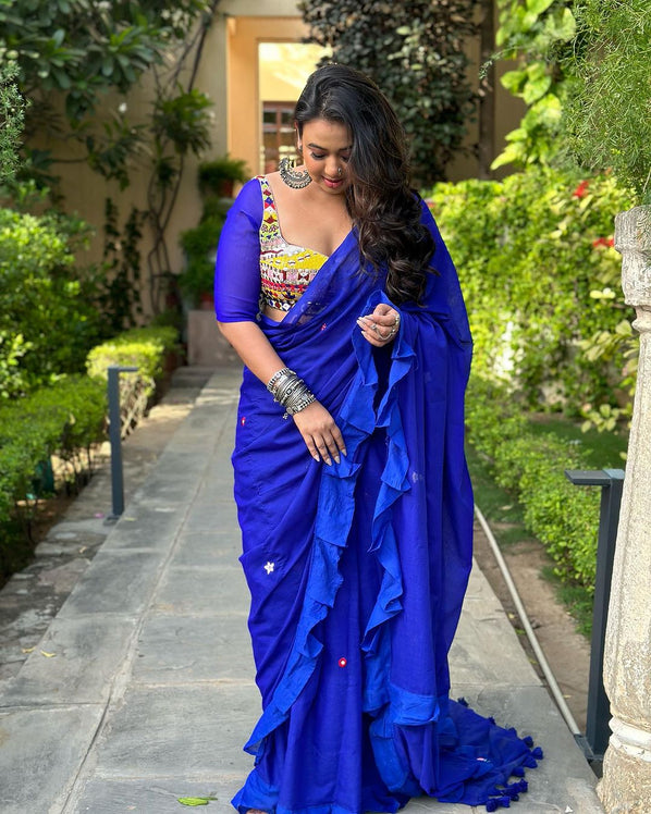 BLUE BOHEMIAN SAREE WITH EARRINGS