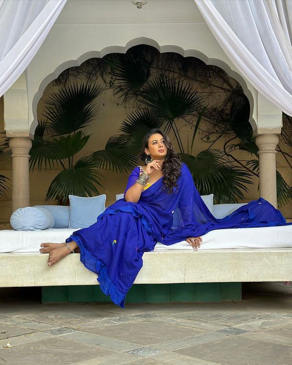 BLUE BOHEMIAN SAREE WITH EARRINGS