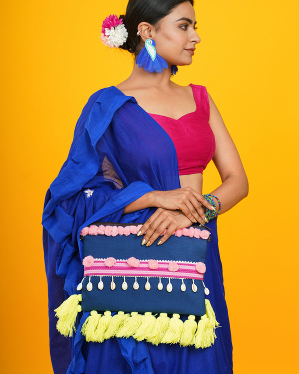 BLUE BOHEMIAN SAREE WITH EARRINGS