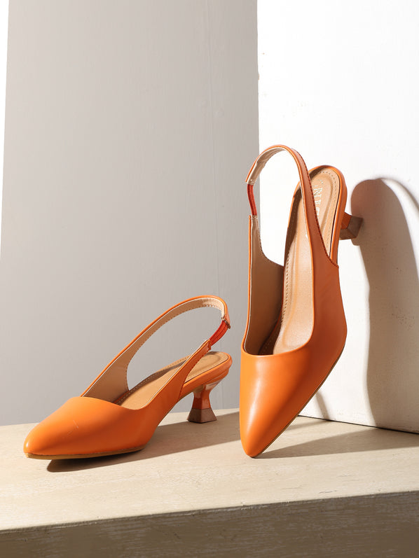 GNIST Sling back Pumps Orange Kitten Heels - Main Image