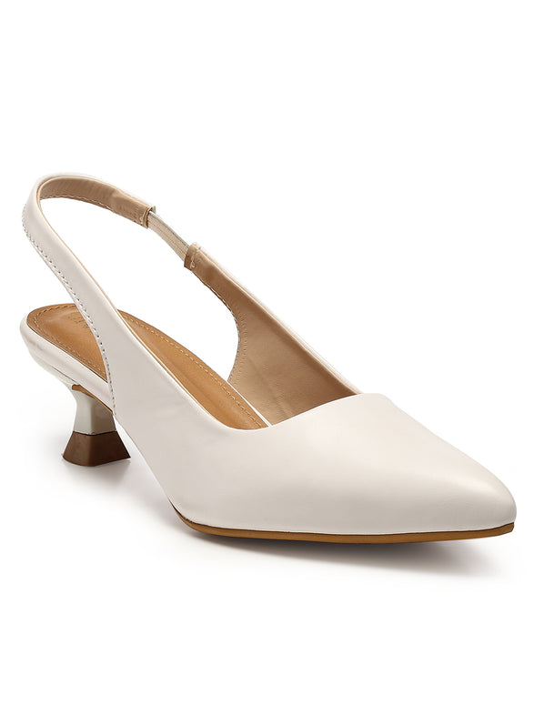 GNIST Sling back Pumps White Kitten Heels
