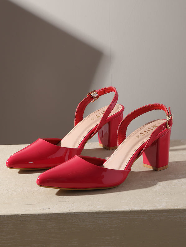 GNIST Classic Pumps Red Block Heels - Main Image