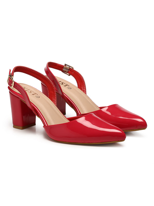 Block Heels Red Open Toe Chunky Heels GNIST Classic Pumps Red