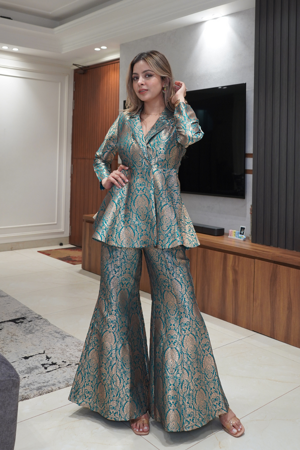 Coral Peplum top with Flared pants - Main Image