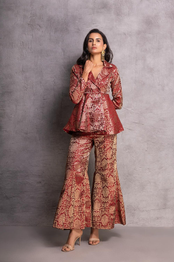 Her lip to/Checked Flared Peplum Top Vol.1 Check Tweed Peplum Top