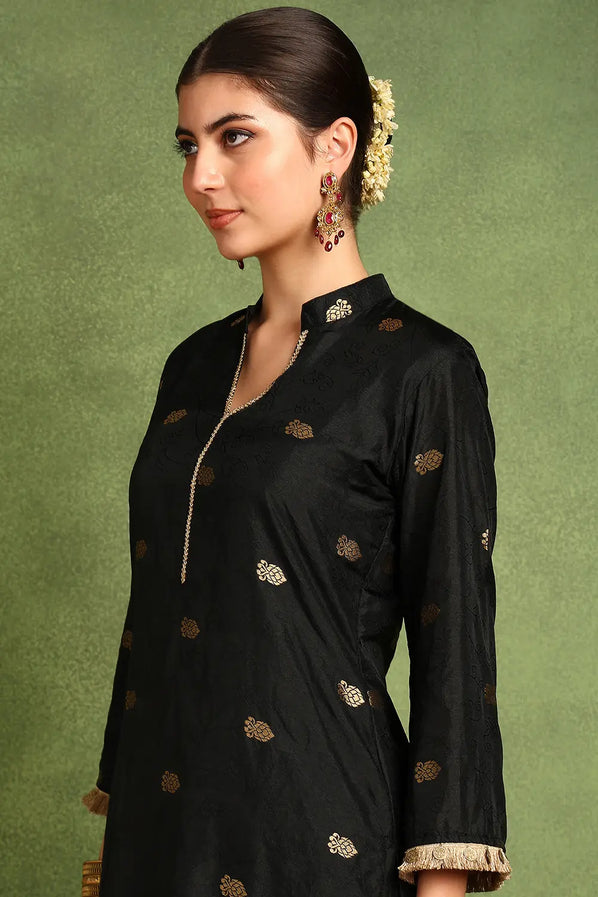 Black Gold Boota Printed Chanderi Silk Co-Ord Set